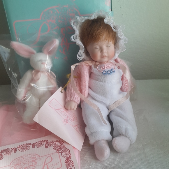 Patricia Rose | Other | Porcelain Mini Doll W Bunny Rabbit Pink Blanket ...